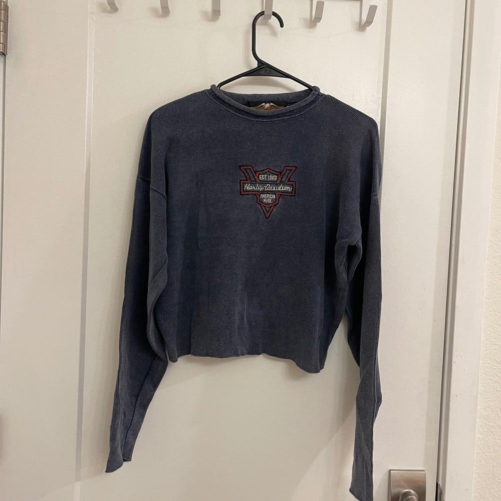 Vintage Harley Davidson Long Sleeve Womens Cropped Shirt Knit Biker‎